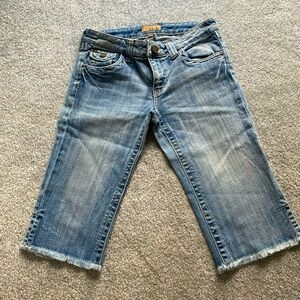 Vintage See Thru Soul 27 Fits 29” Jeans Capris Cropped Slits Fringe Low Rise